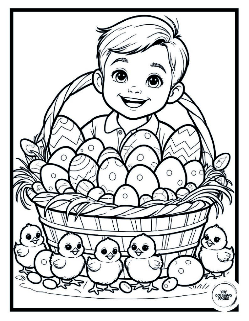 Boy with Easter Basket Coloring Page 2 pdf