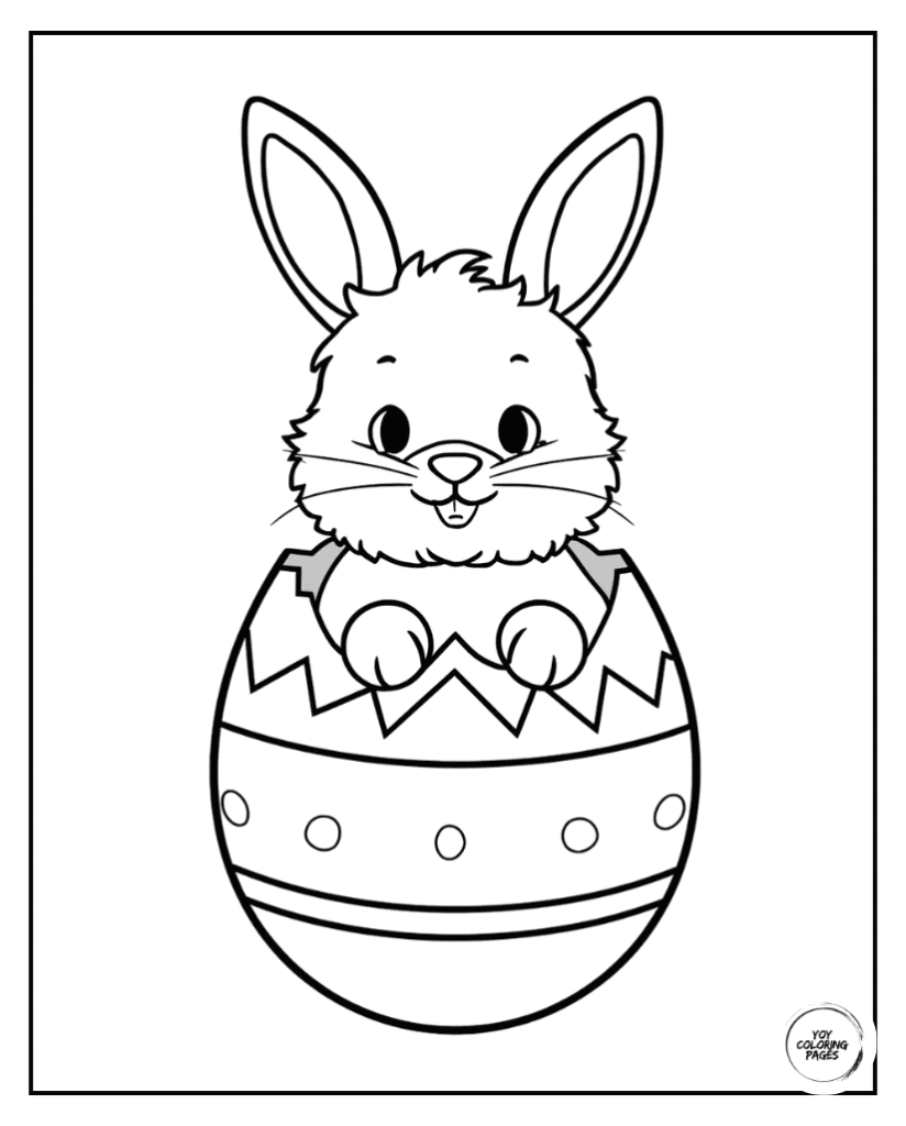 Bunny Hatching from Easter Egg Coloring Sheet