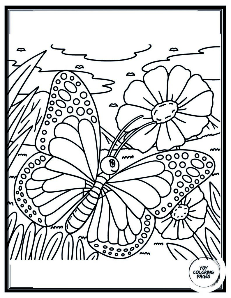 Butterfly Lands on Leaf Floating in Lake Coloring Page pdf