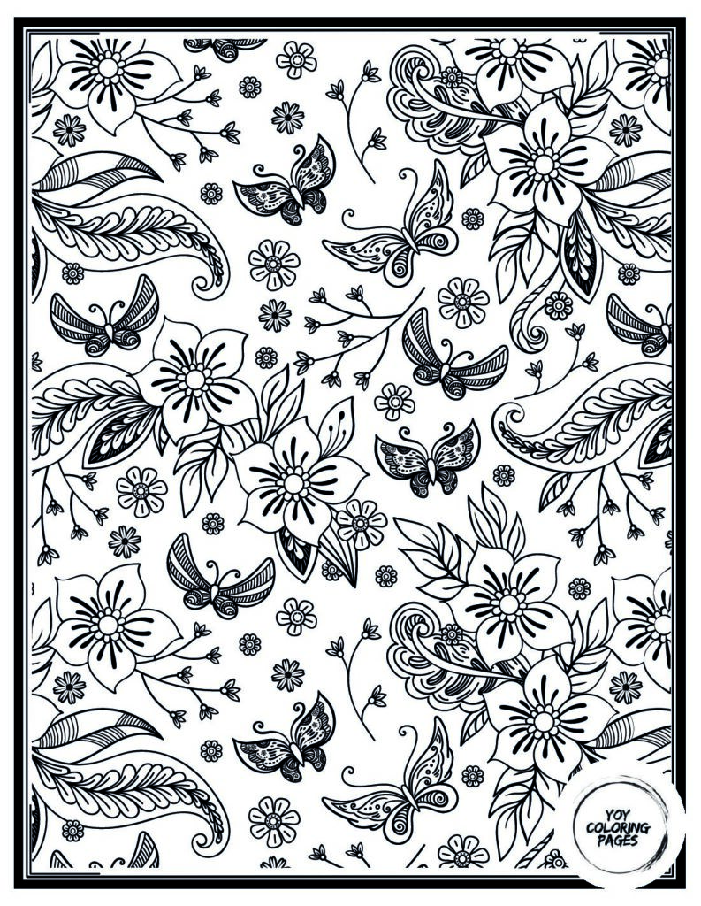 Butterfly on Cherry Blossom Tree Coloring Page 1 pdf