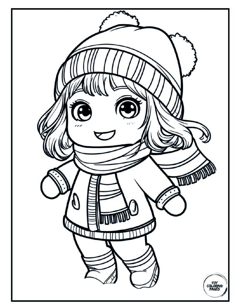 Chibi Girl in the Snow Coloring Page pdf