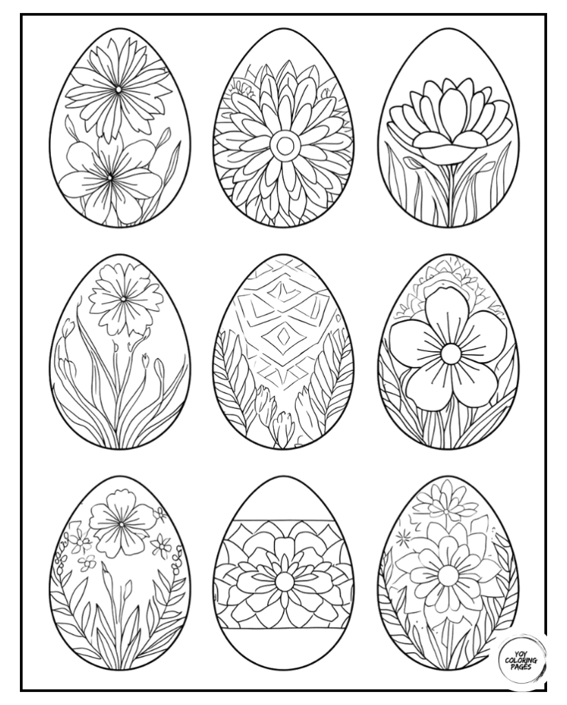 Color Your Own Floral Easter Eggs Coloring Sheet
