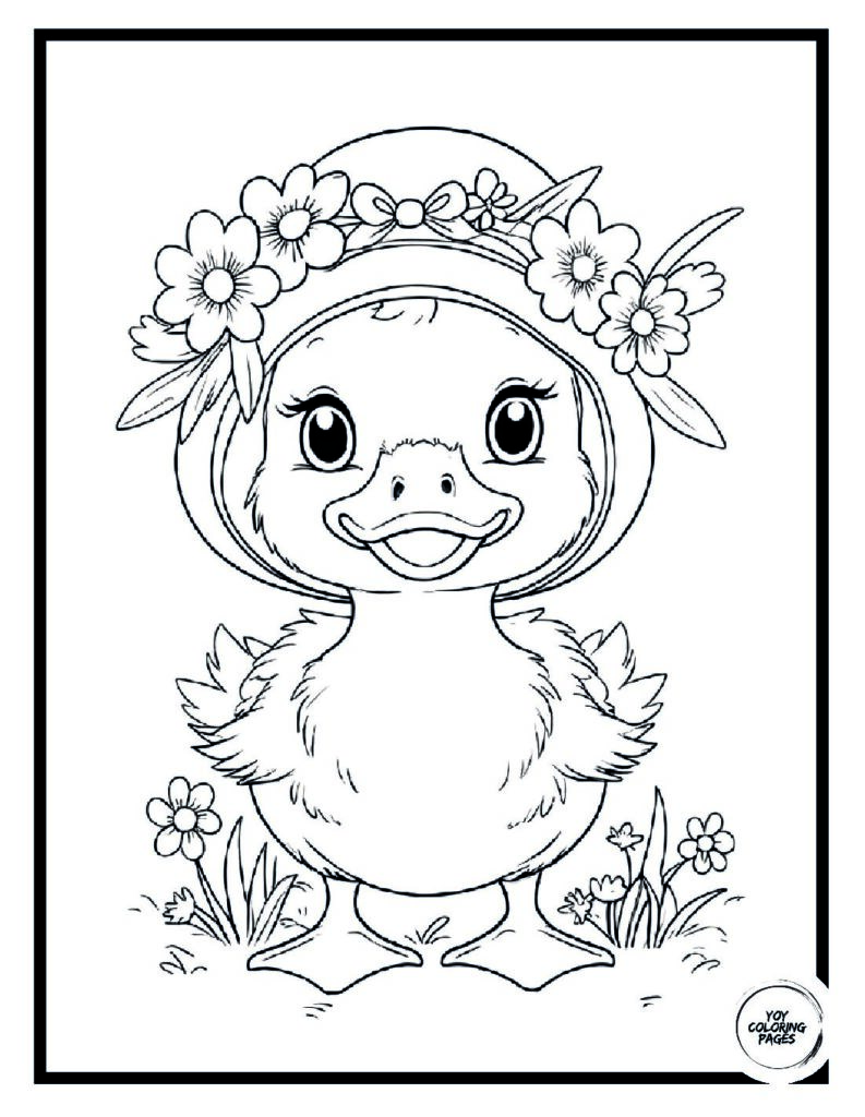 Cute Baby Duck Wearing Easter Hat Coloring Page 1 pdf
