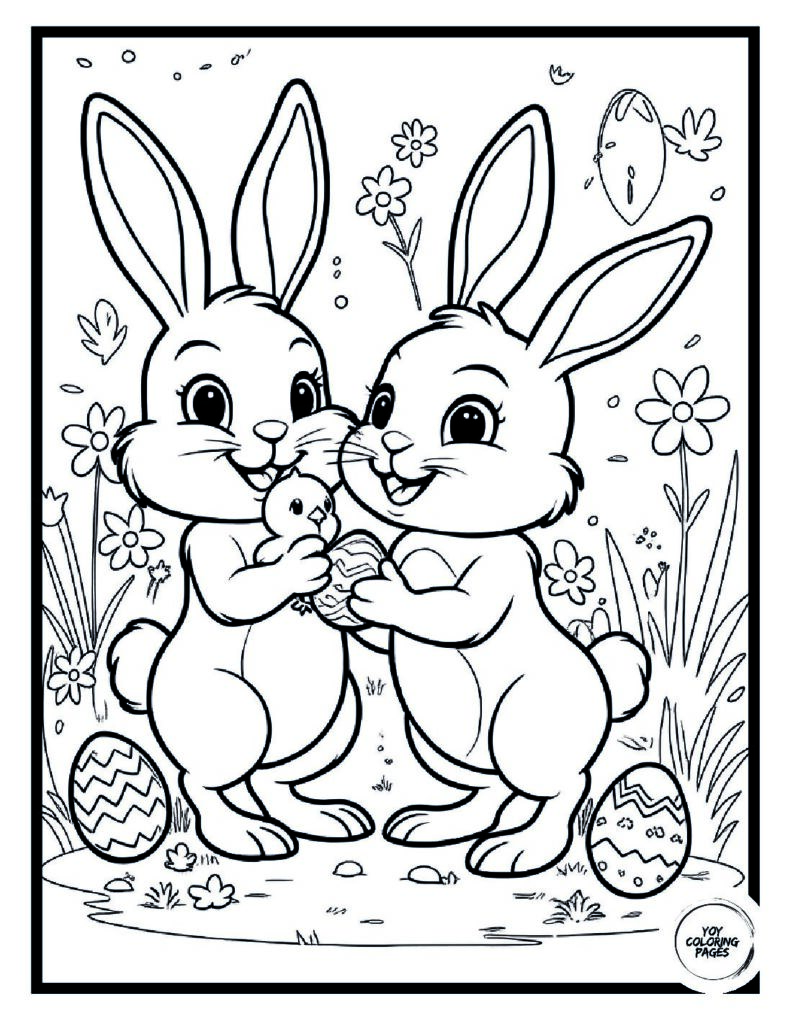 Cute Bunny and Chick Easter Coloring Page for Kids pdf