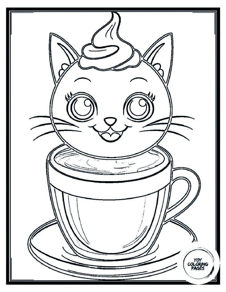 Cute Catpuccino Coloring Sheet pdf