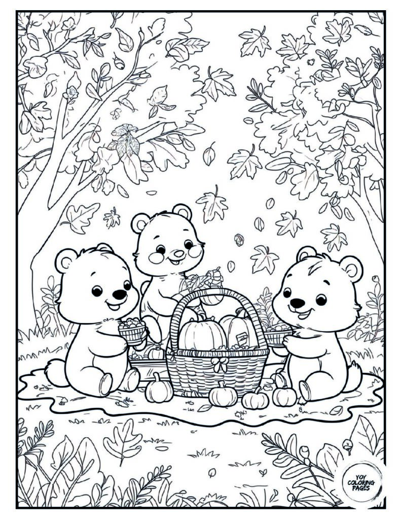 Cute Fall Picnic Coloring Page pdf
