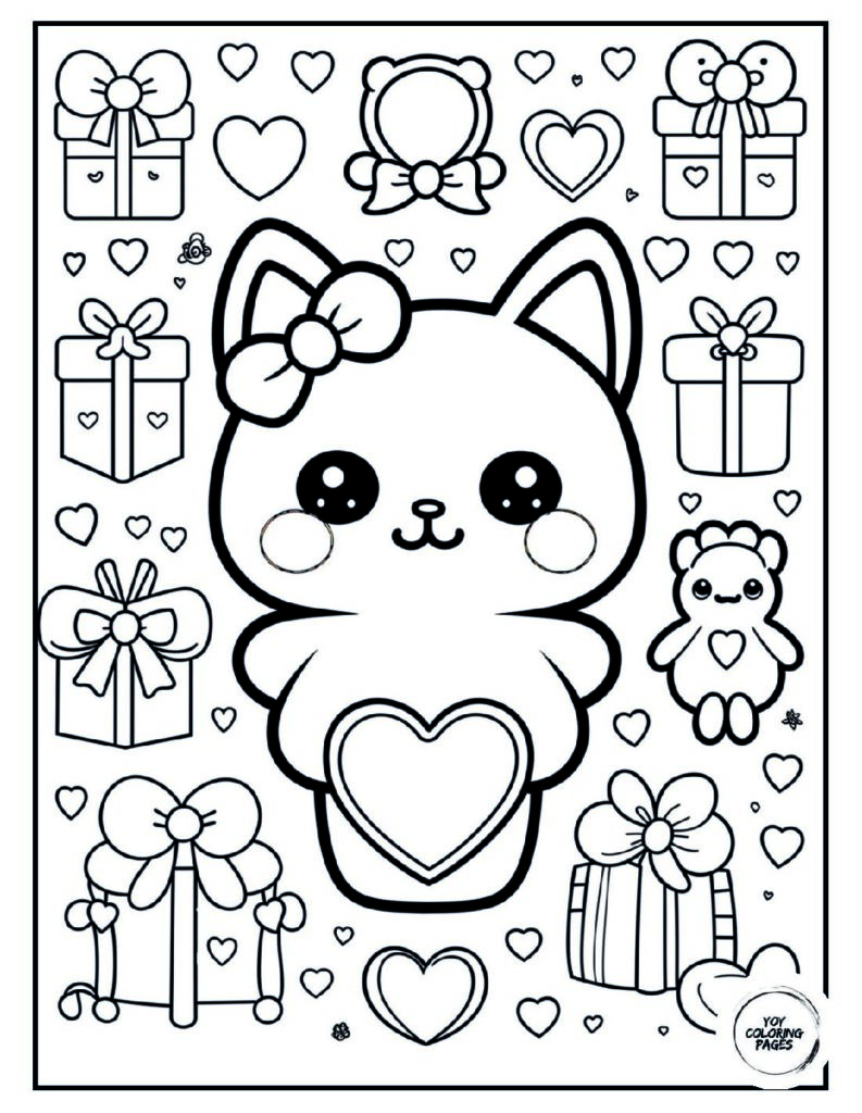 Cute Kawaii Gifts Coloring Page pdf