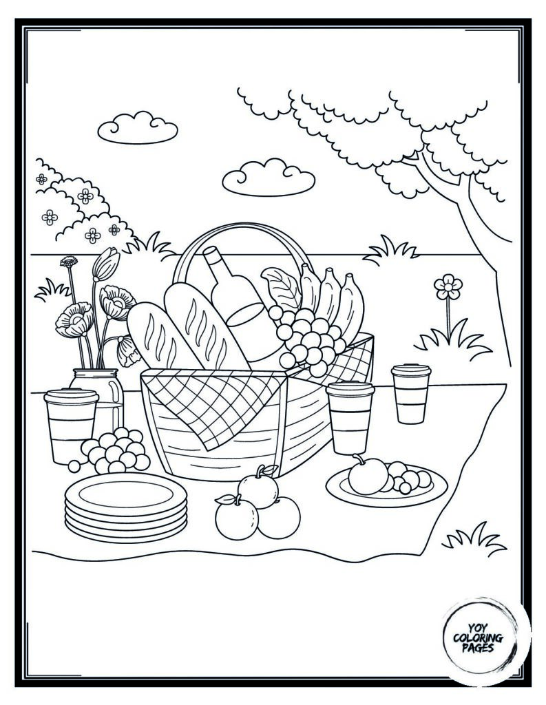 Cute Picnic Foods Coloring Page for Kids 1 pdf