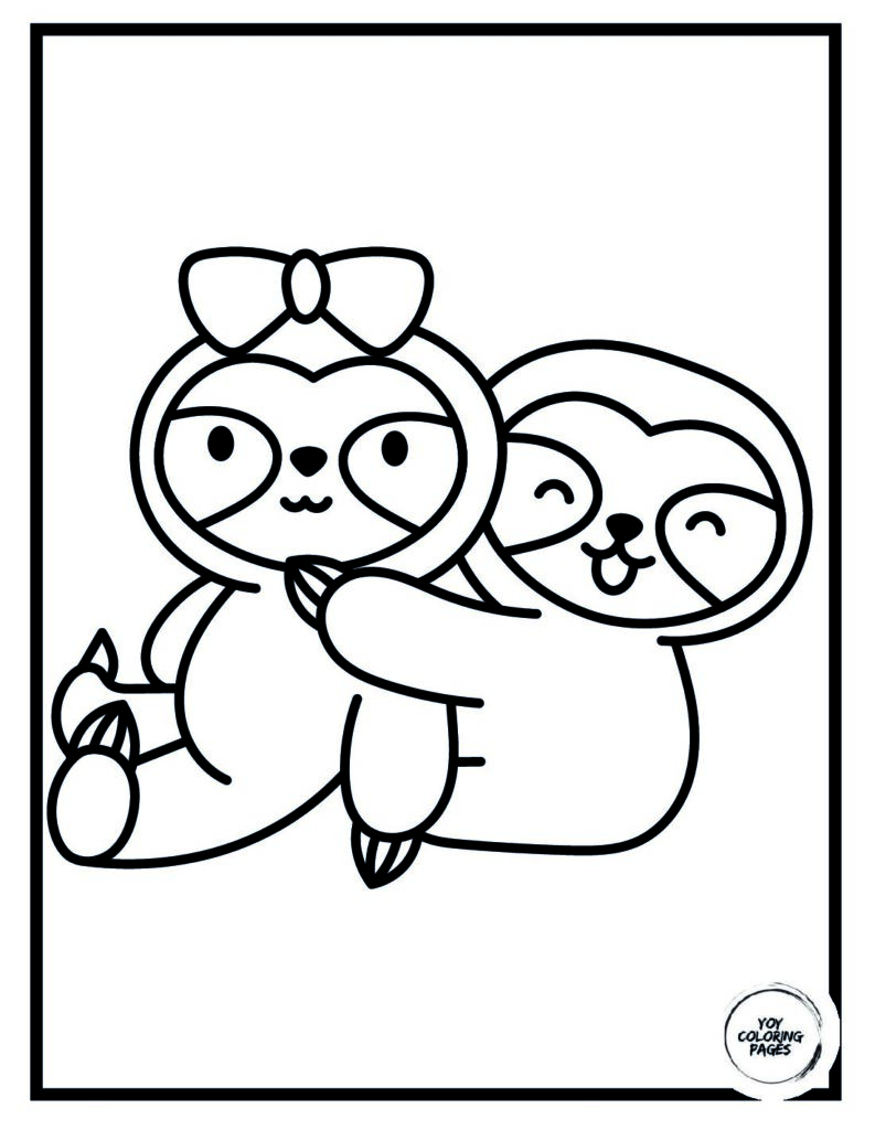 Cute Sloths Mum and Baby Coloring Page pdf