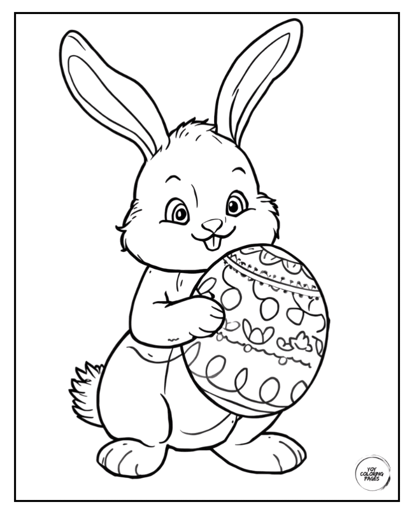 Easter Bunny Holding Pretty Easter Egg Coloring Page