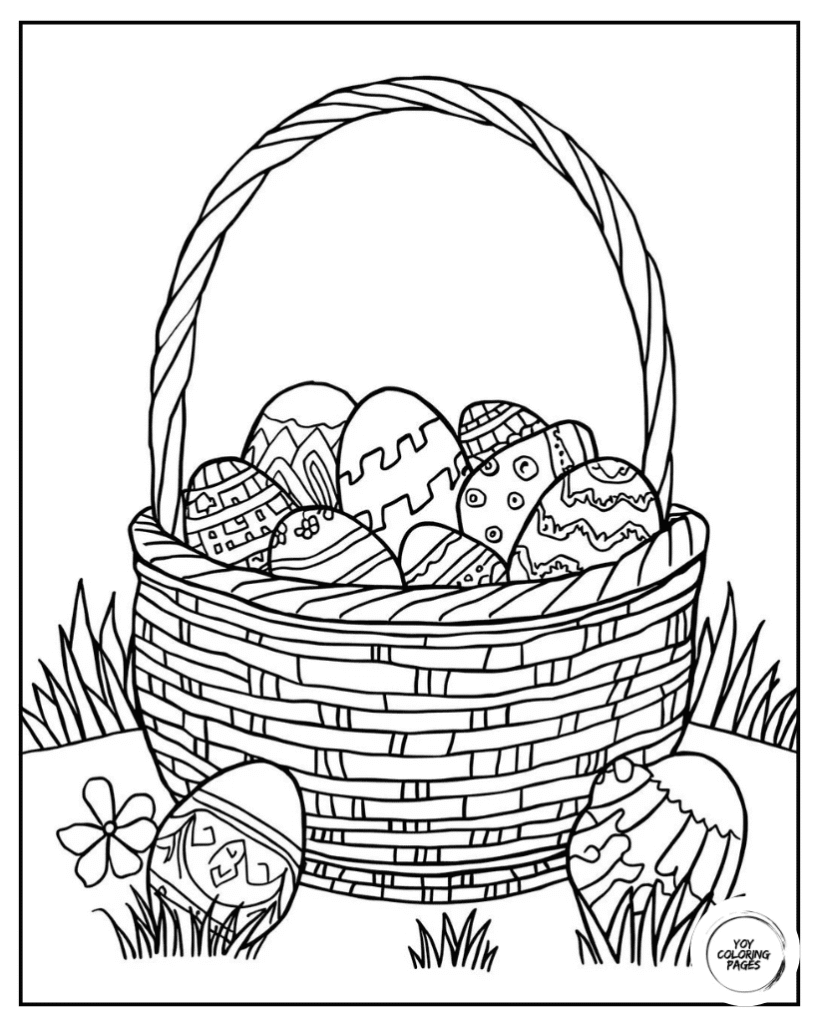 Easter Egg Basket in Garden Coloring Sheet