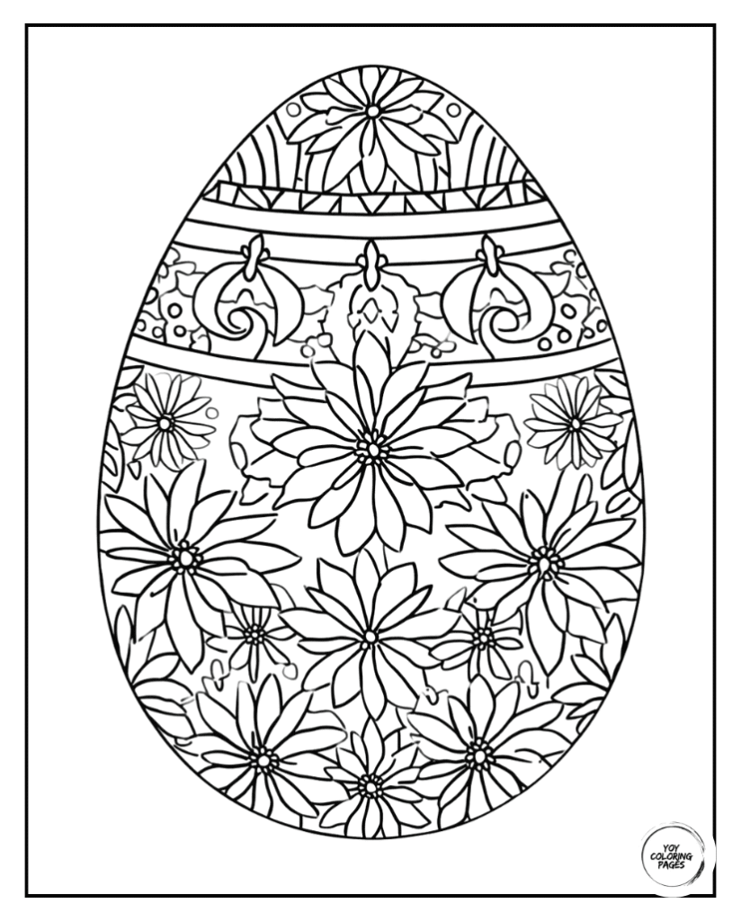 Easter Egg with Flowers Coloring Page
