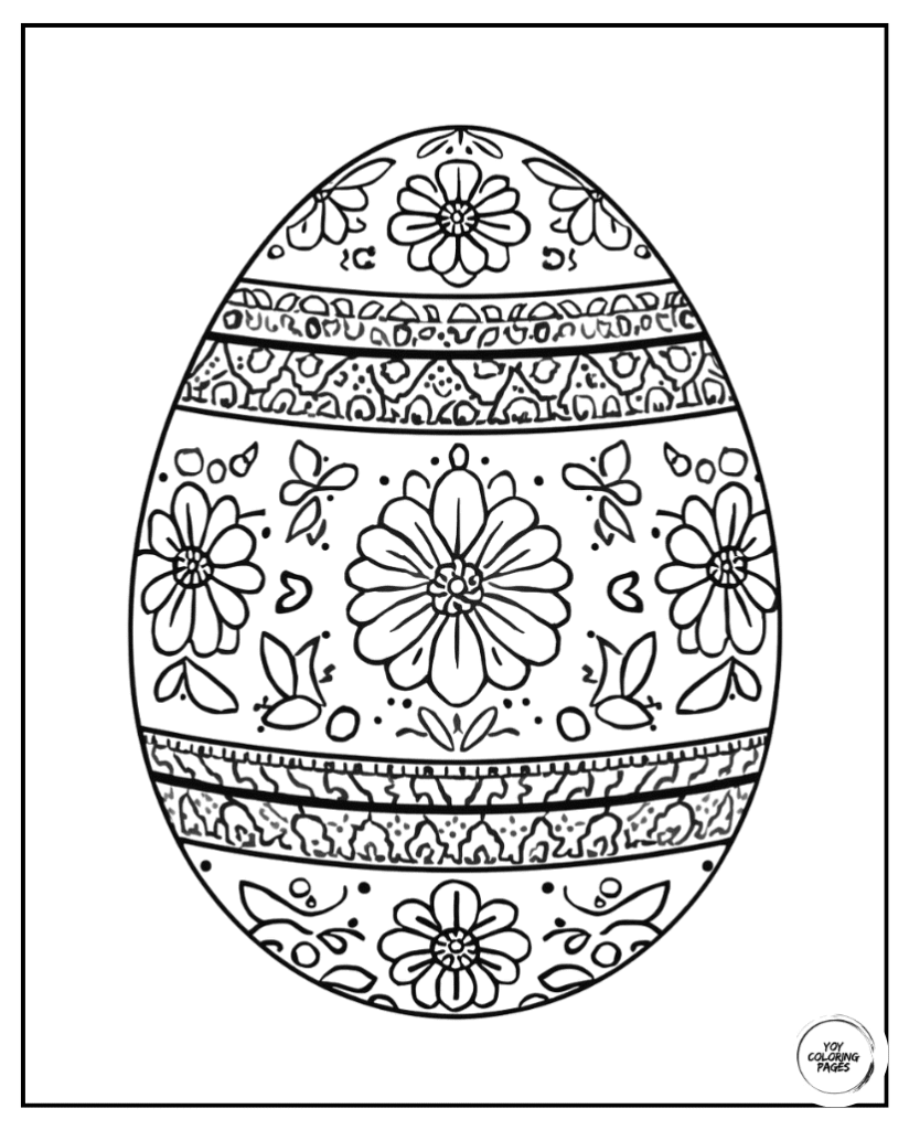 Folk Art Floral Easter Egg Coloring Page