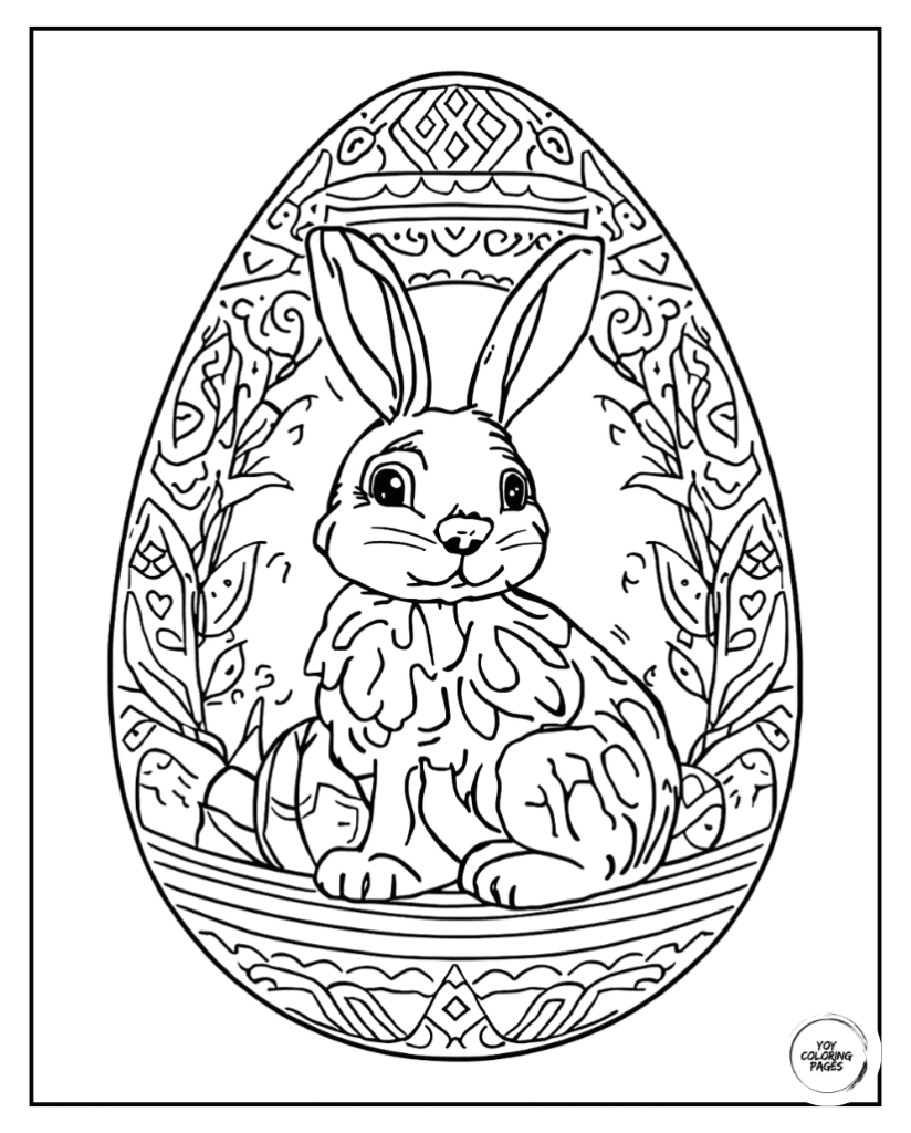 Folk Art Rabbit Easter Egg Coloring Page