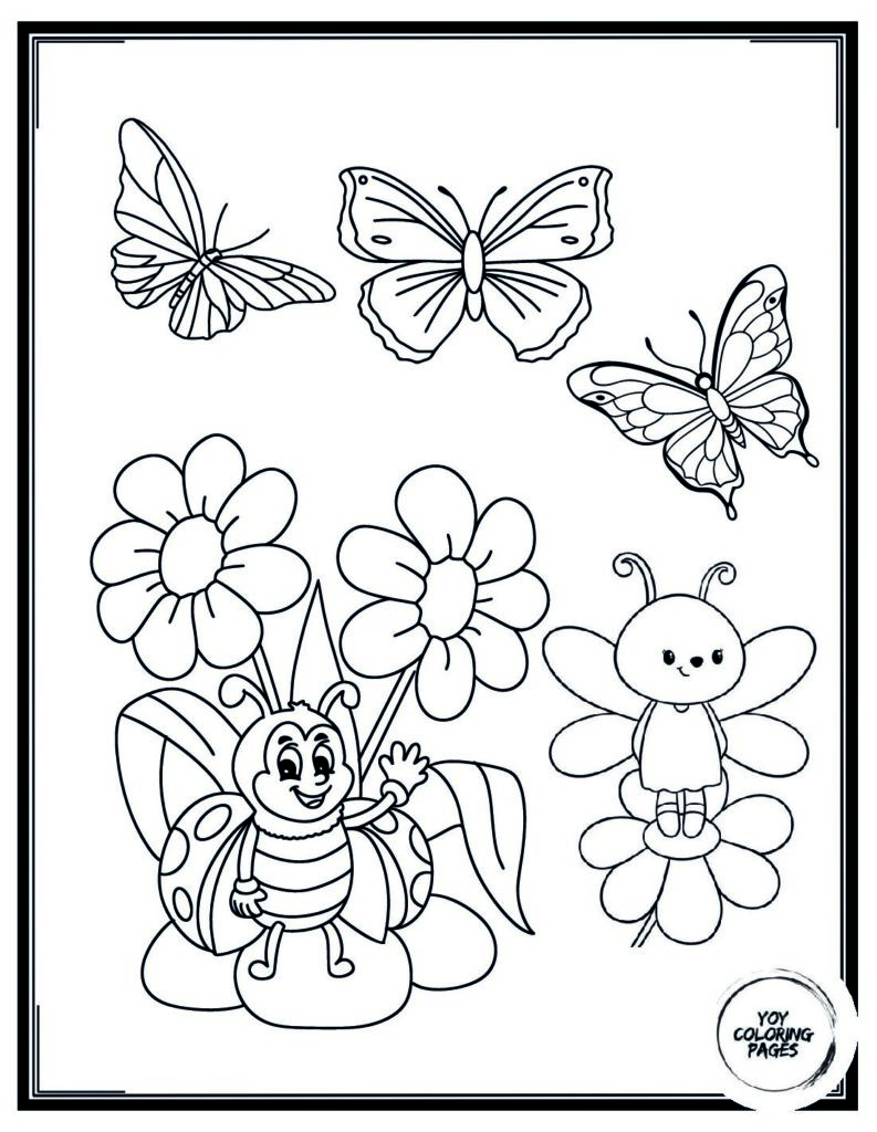 Garden of Flowers and Butterflies Coloring Page pdf