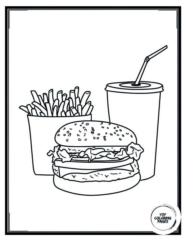 Hot Dog with fries and drink oloring Page 1 pdf