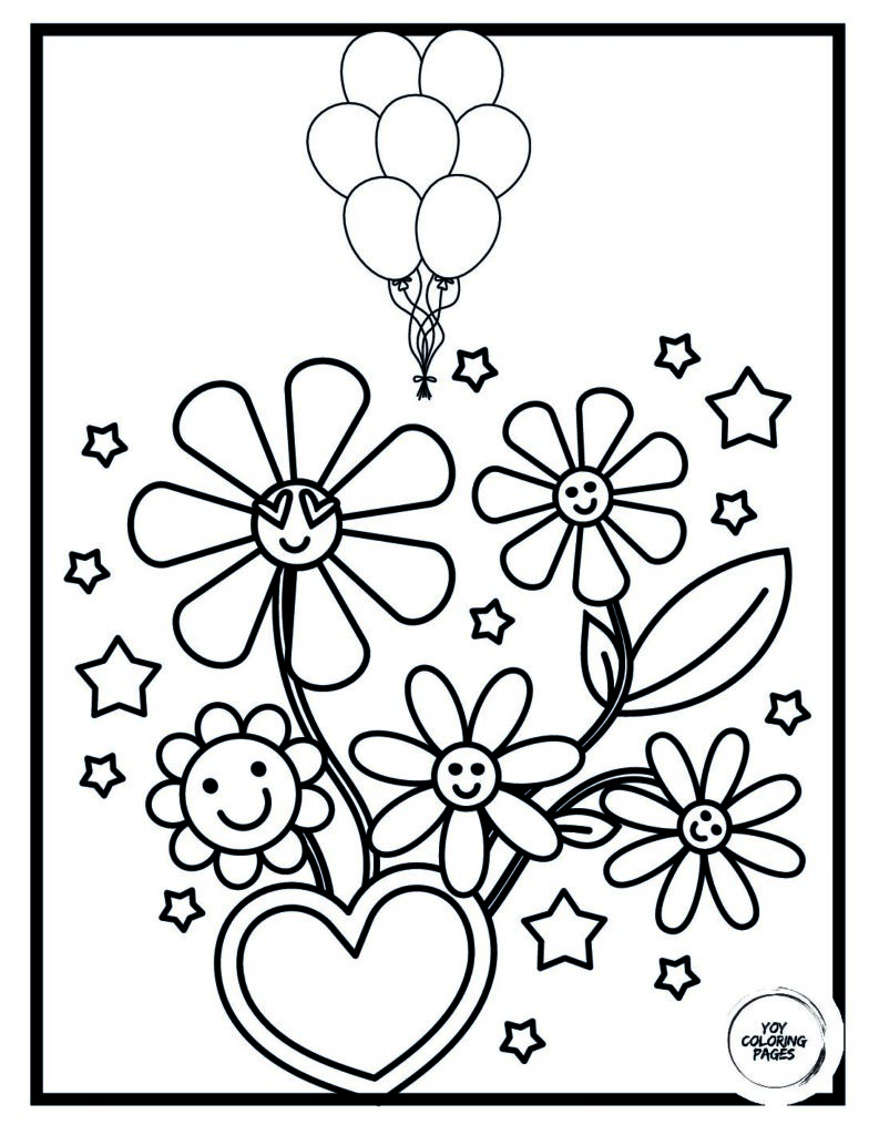 I Love You Mom Coloring Page with Heart and Flower Balloons pdf