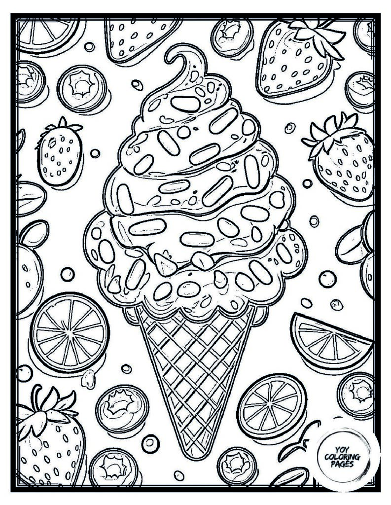 Ice Cream Rainbows and Fruit Coloring Page pdf