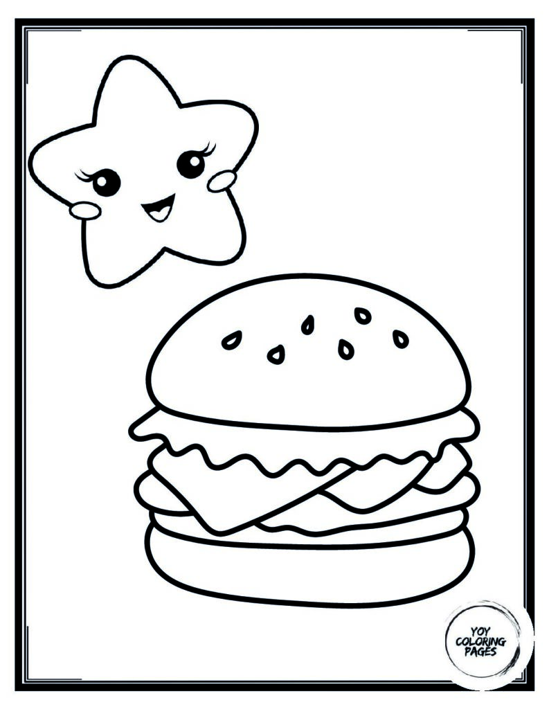 Kawaii Burger Coloring Page for Kids 1 pdf