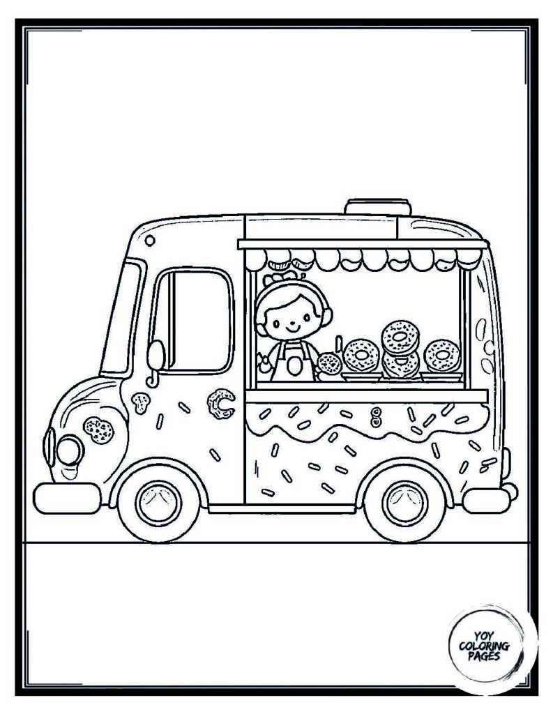 Kawaii Donut Food Truck Coloring Page pdf