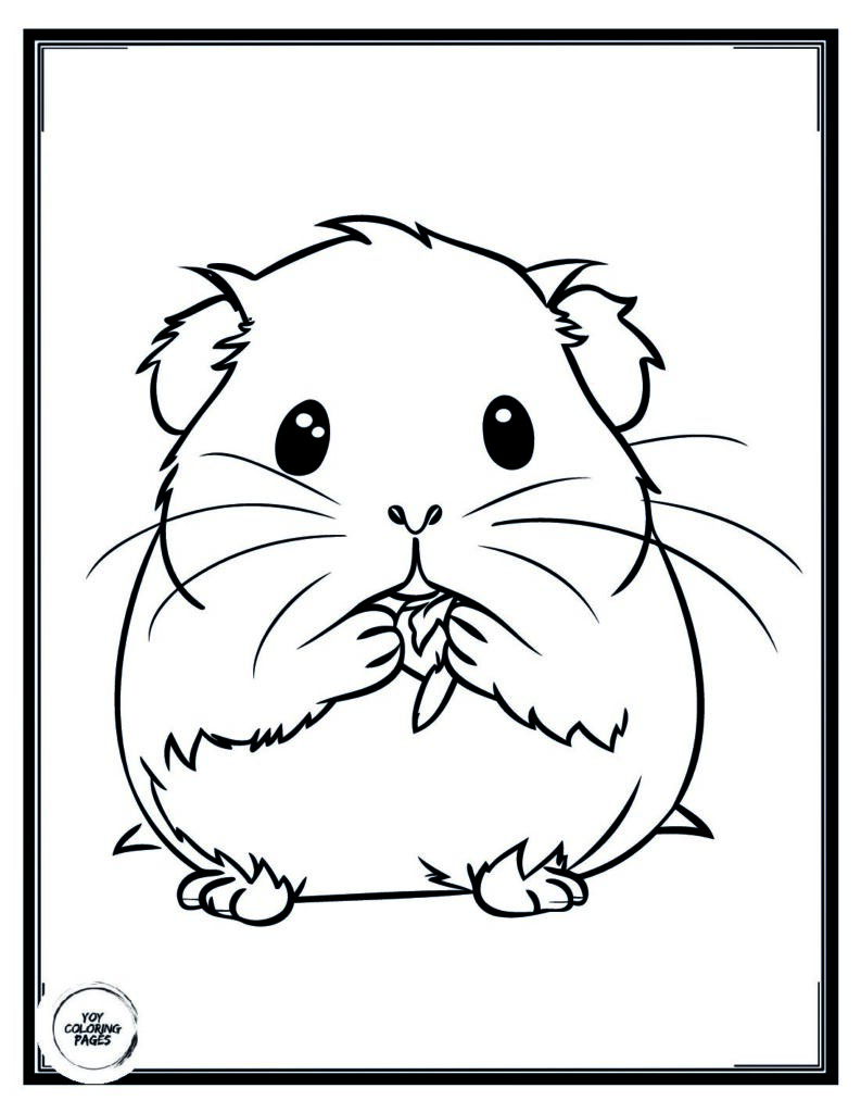 Kawaii Hamster Eating seeds coloring Page 1 pdf