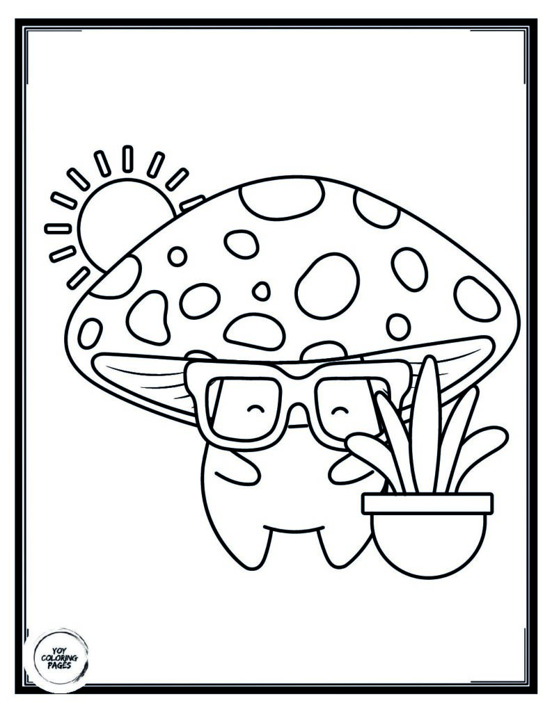 Kawaii Mushroom Garden Coloring Page 1 pdf