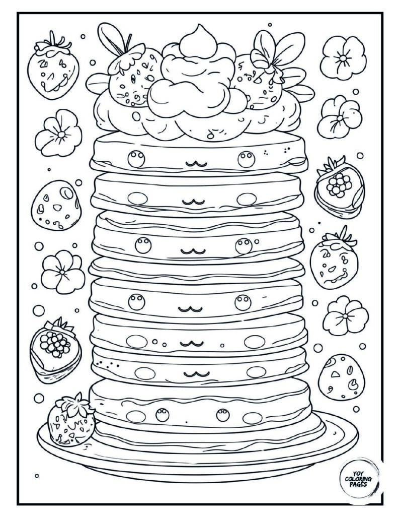 Kawaii Pancake Doodle Page to Color 1 pdf