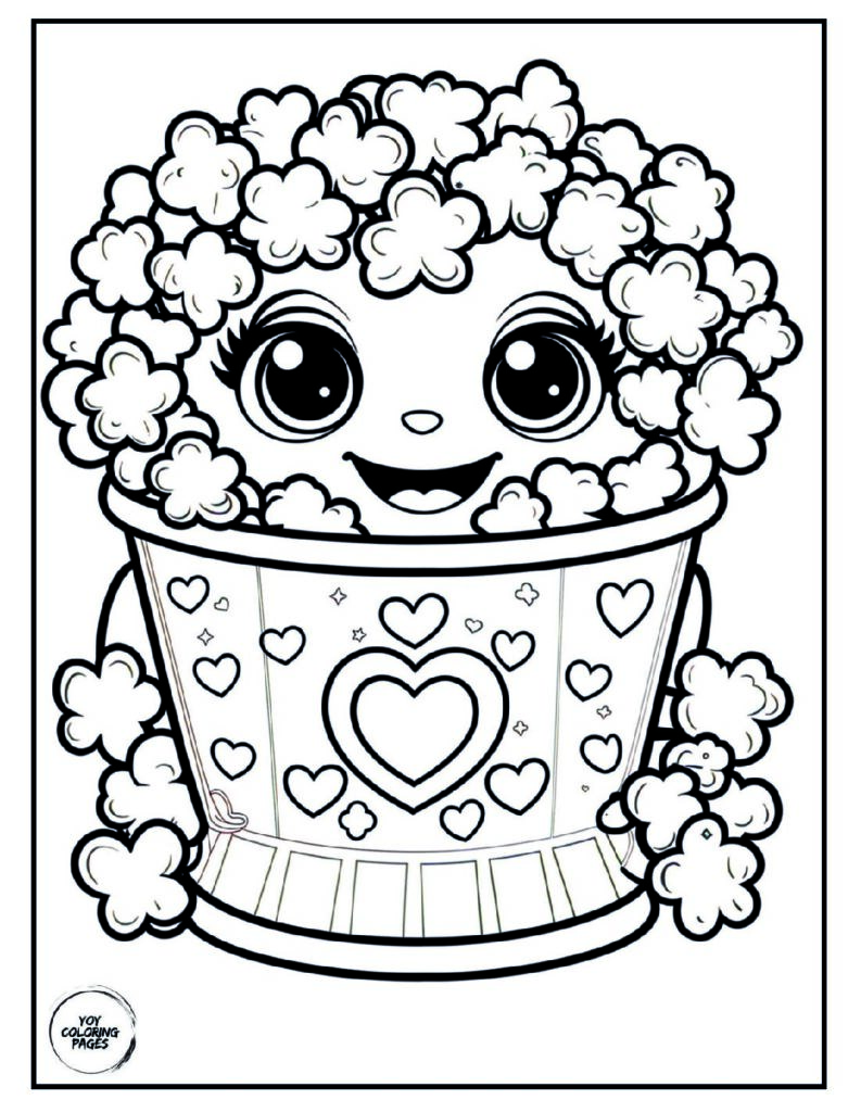 Kawaii Popcorn Coloring Page for Kids pdf