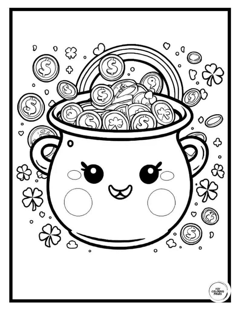 Kawaii Pot of Gold Coloring Page