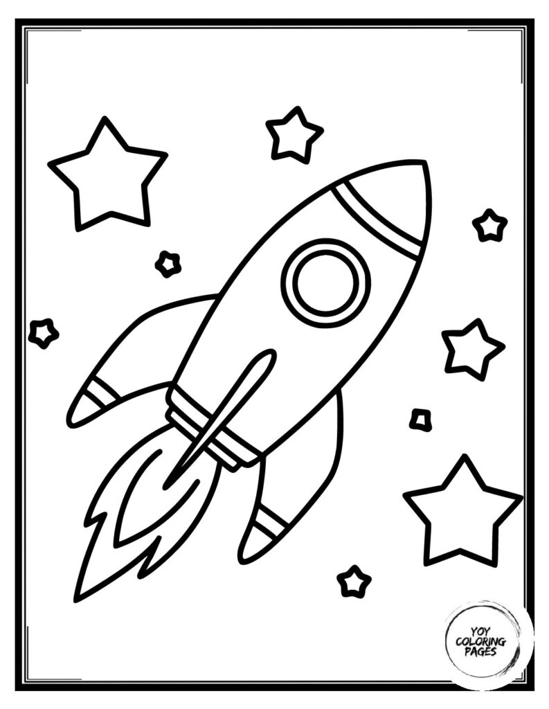 Kawaii Rocket Coloring Page pdf