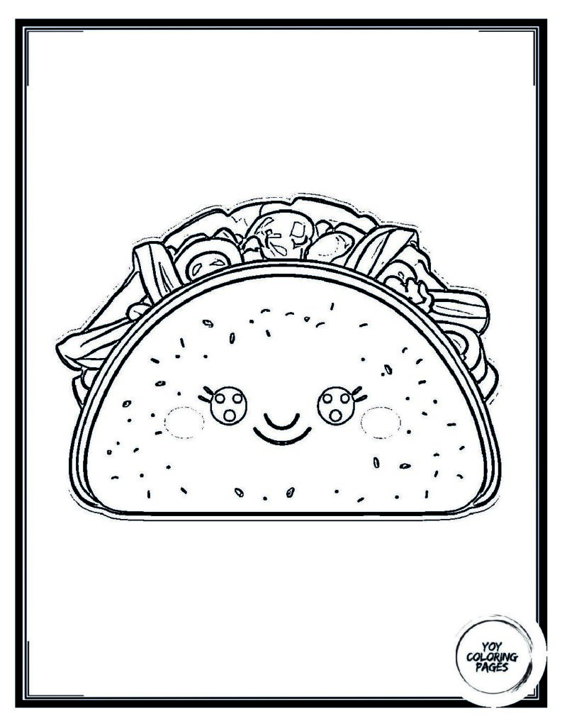 Kawaii Taco Coloring Sheet pdf