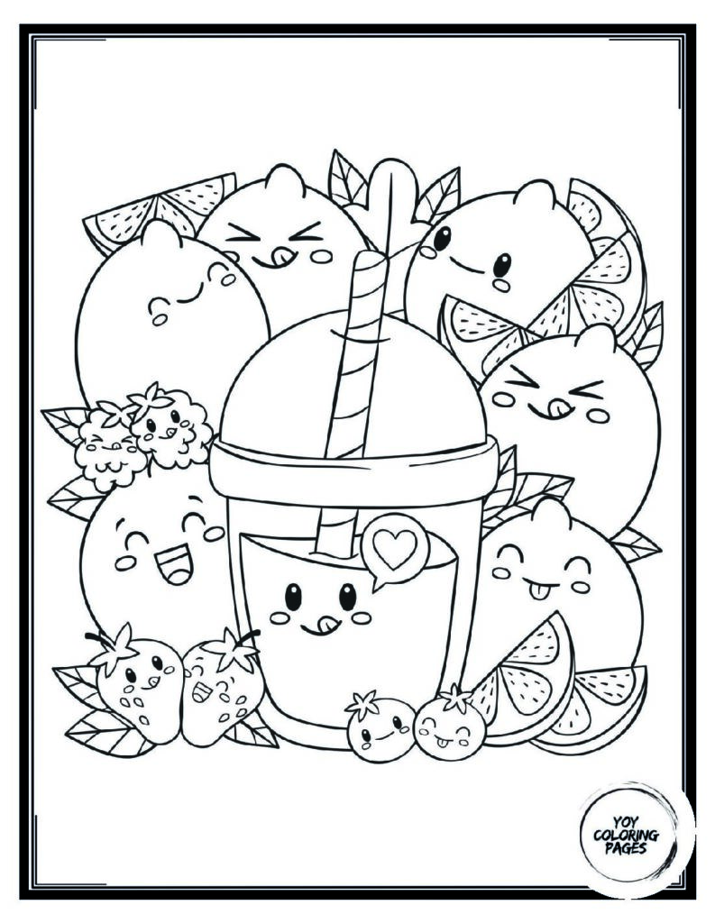 Kawaii Tropical Fruit Drink Coloring Sheet for Kids 1 1 pdf