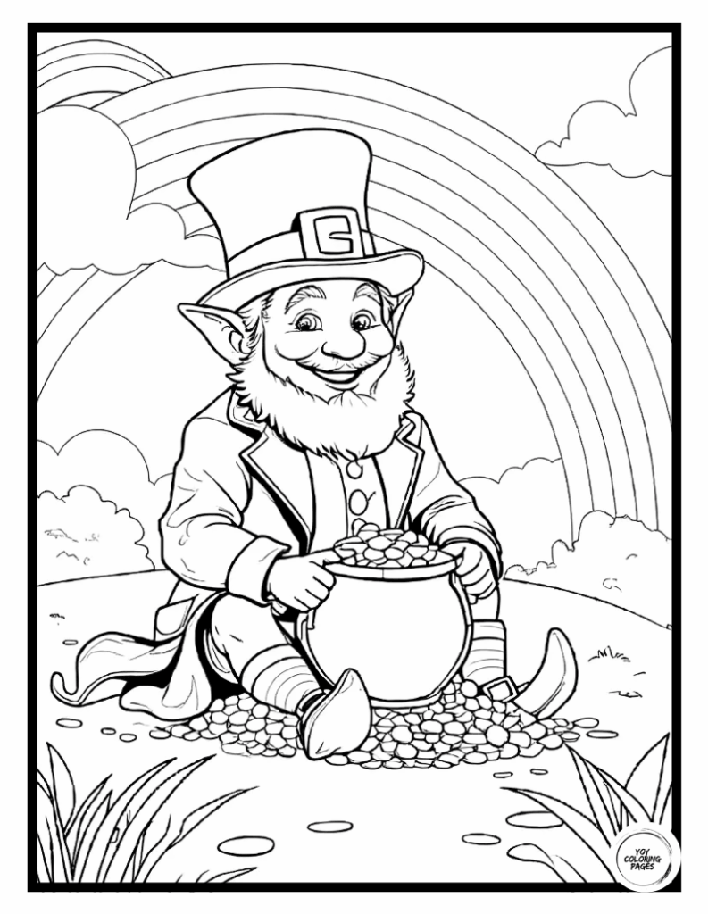 Leprechaun at the End of the Rainbow Coloring Page