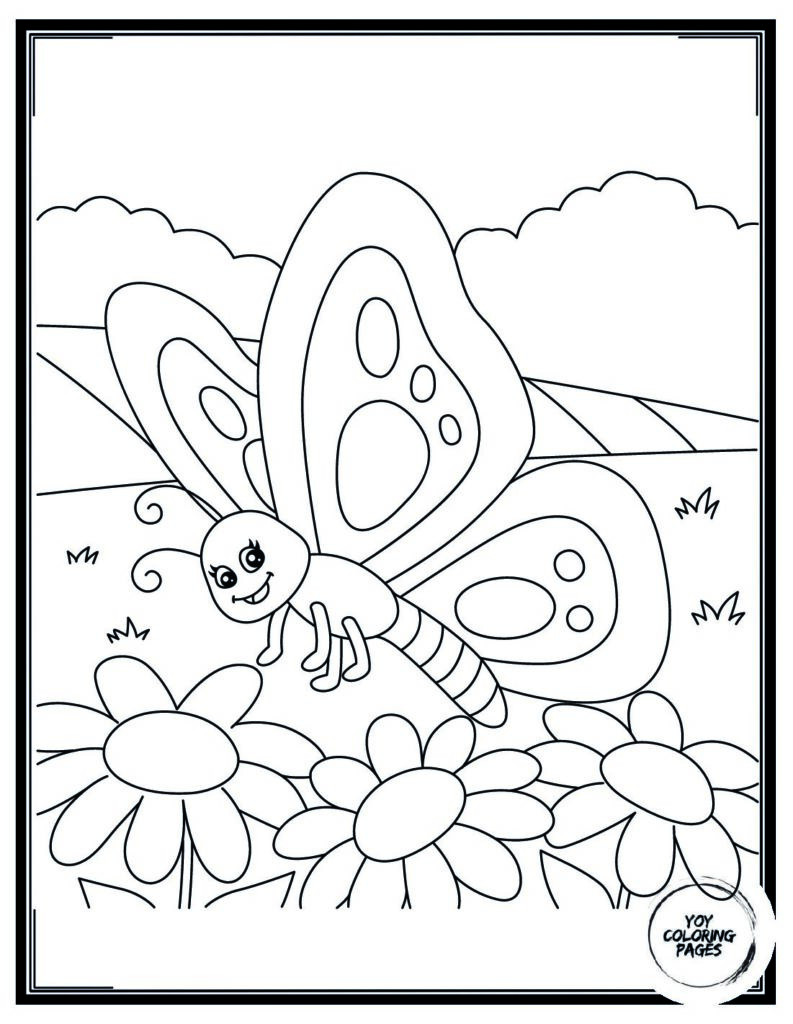 Nature Themed Butterfly Coloring Page with Flowers 1 pdf