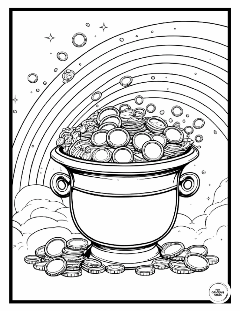 Pot of Gold at the End of the Rainbow Coloring Page