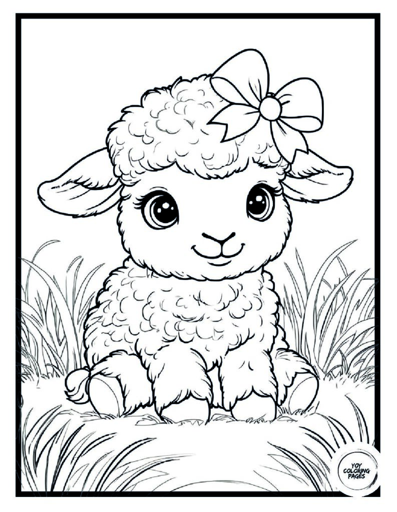 Pretty Lamb with Bow Coloring Page 1 pdf