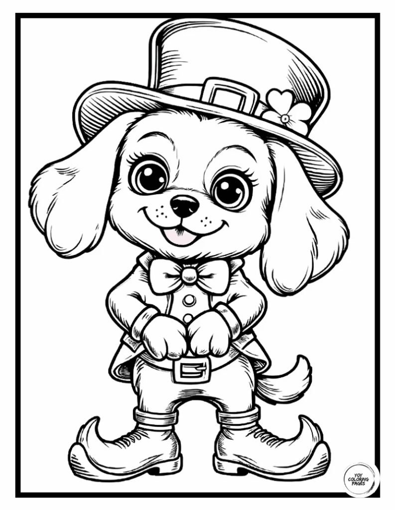 Puppy Leprechaun Coloring Page