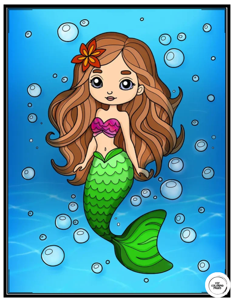 mermaid surrounded by bubbles