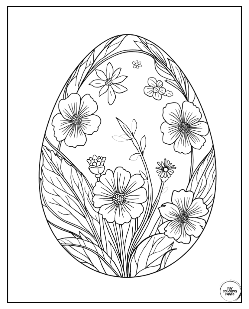  Detailed Floral Easter Eggs Coloring Page for kids
