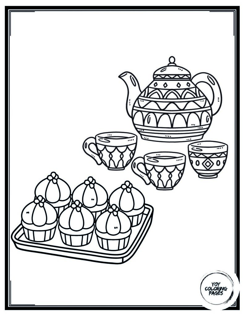 Aesthetic Dessert Tray for Tea Coloring Page 1 pdf