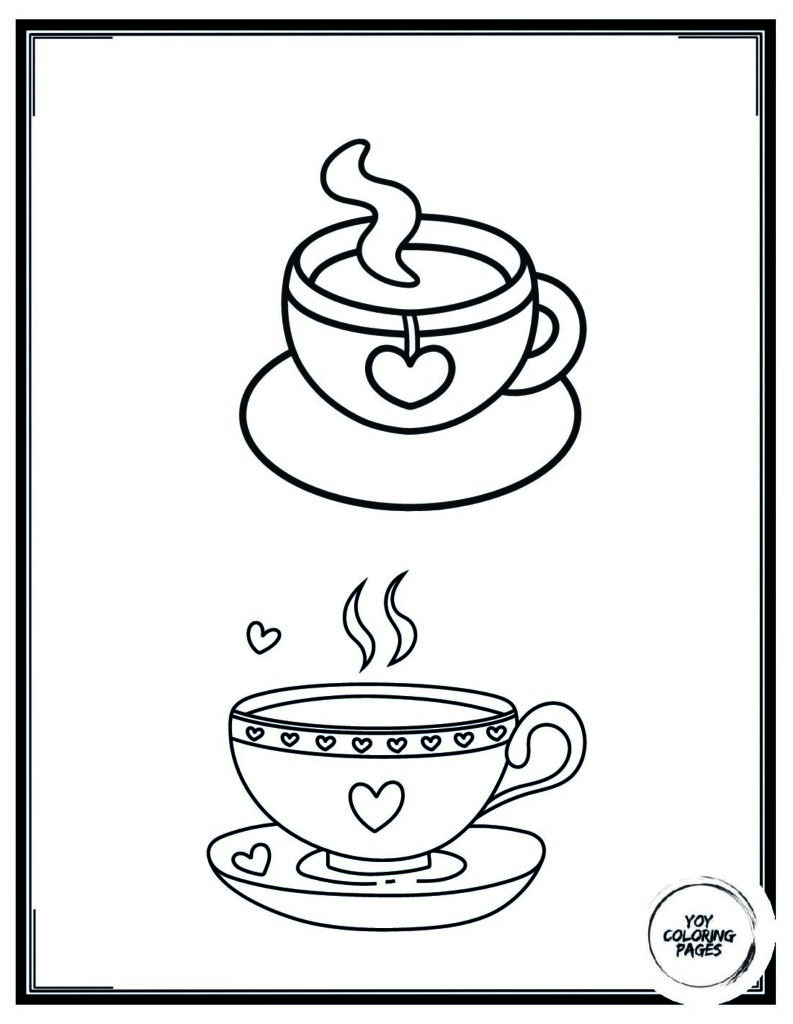 Aesthetic tea cups coloring page 1 pdf