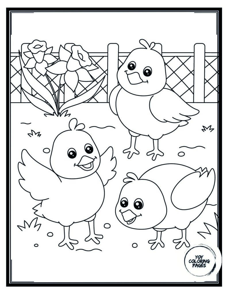 Ballerina Dancing with Adorable Baby Chick Coloring Page 1 pdf