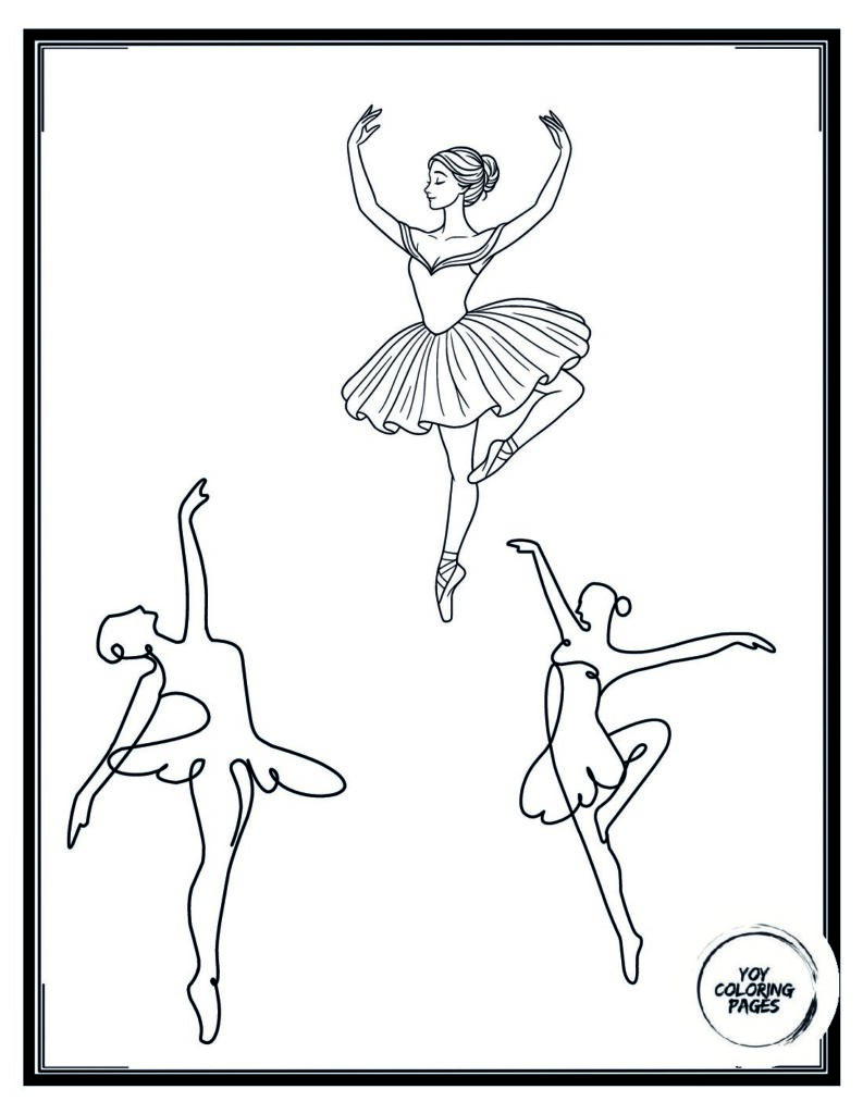 Ballet Dancers Practicing Poses and Positions Coloring Page 1 pdf