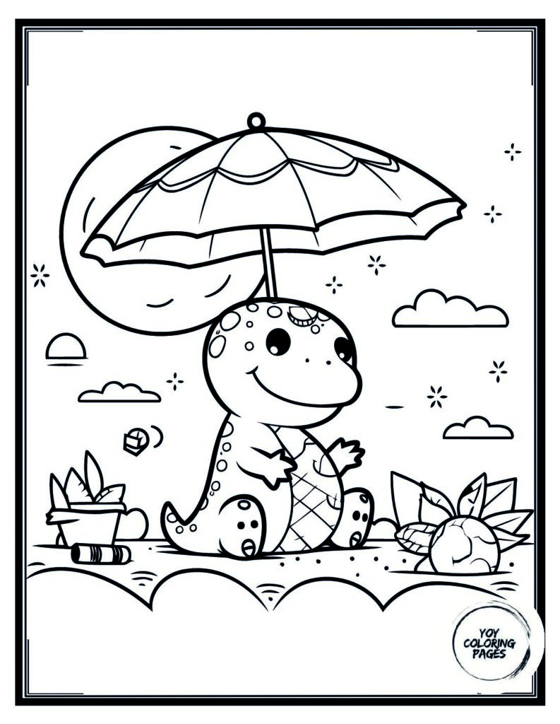 Bunny Holds Umbrella in the Rain Coloring Page pdf