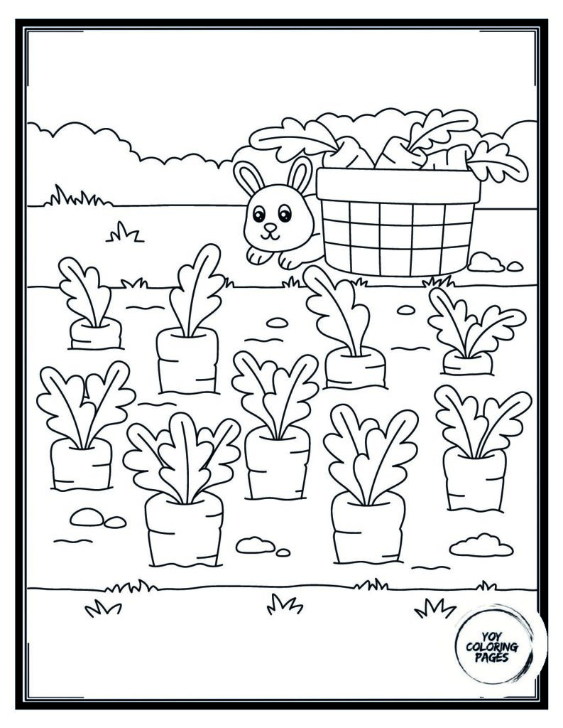 Bunny Silhouette with Carrots Coloring Page pdf