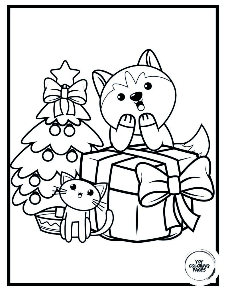 Cats Decorating Christmas Tree Coloring Sheet for Kids pdf
