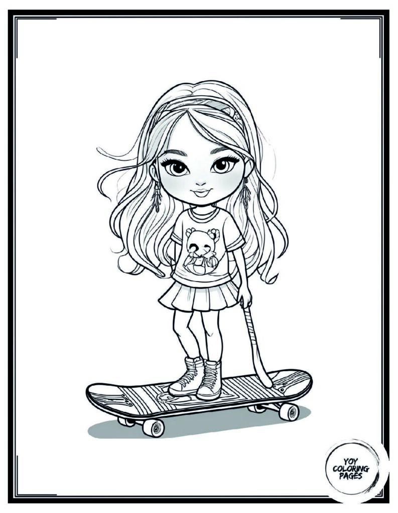 Cool Longboard Skater Girl Coloring Page 1 pdf