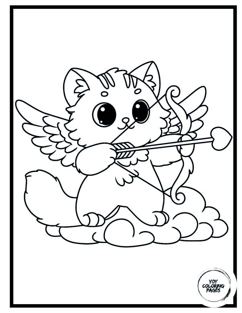 Cupid Cat Coloring Page pdf