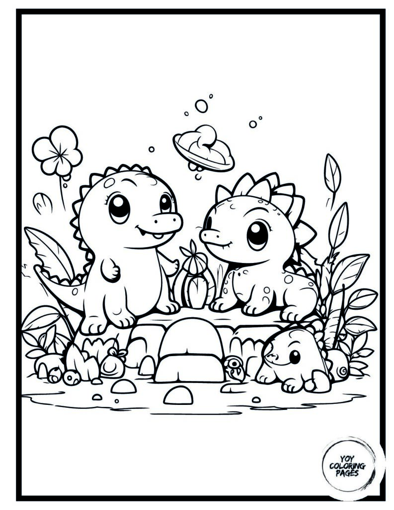 Cute Dinosaurs in Love Coloring Page for Kids pdf