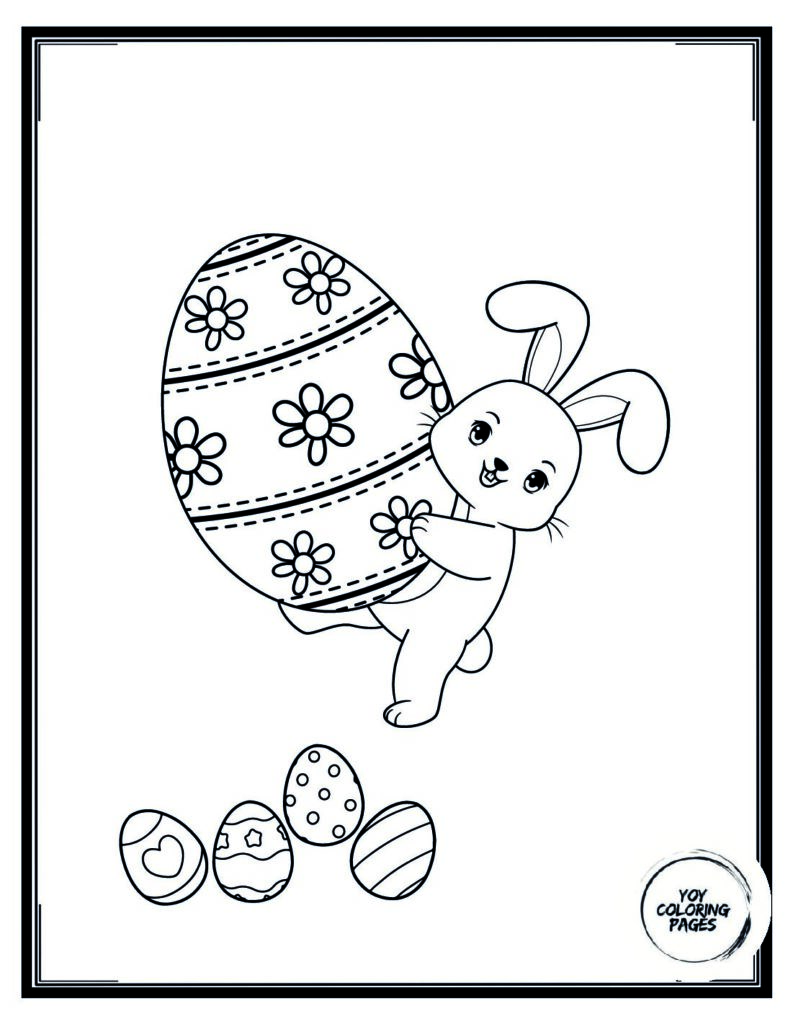 Cute Easter Bunny Delivering Eggs Coloring Page pdf